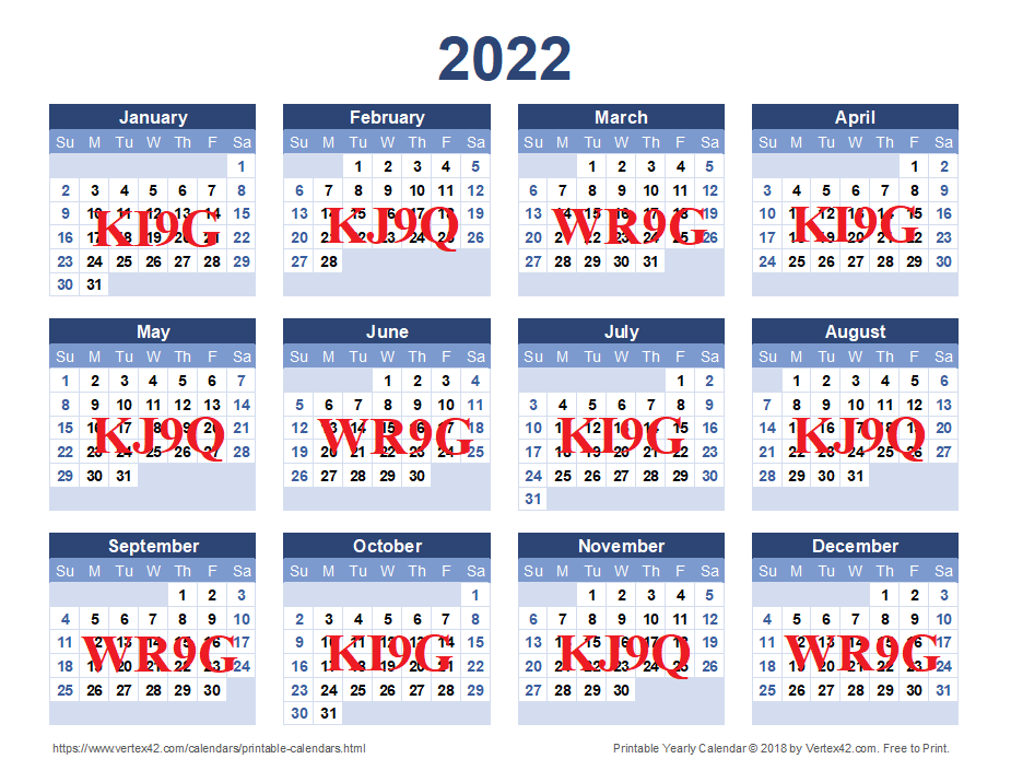 Scott County EMA 2022 Monthly NCS Calendar